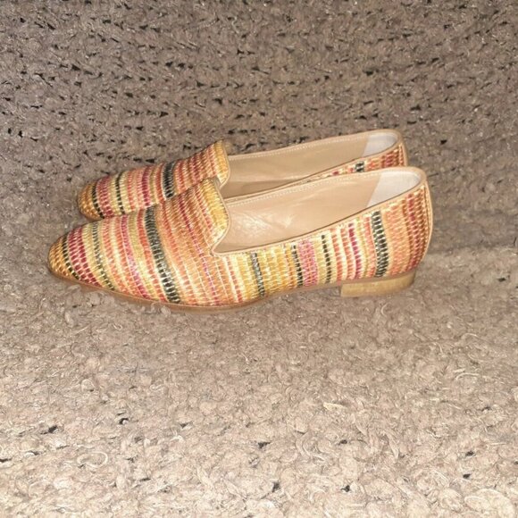 MATTEO BERTONI-Italy-Superb Multicolor Glazed Straw/Leather Flat-Sz 37-Excellent - Picture 2 of 8